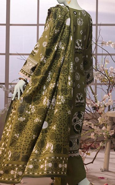 Junaid Jamshed Light Olive Green Khaddar Suit | Pakistani Winter Dresses in USA- Image 2