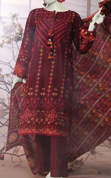 Junaid Jamshed Maroon Oak Khaddar Suit | Pakistani Winter Dresses in USA- Image 1