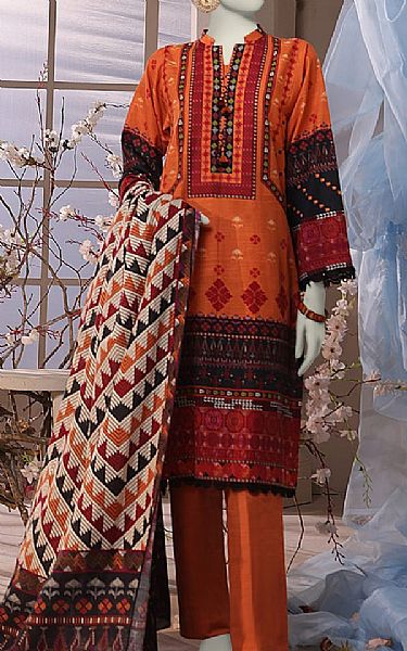 Junaid Jamshed Shocking Orange Khaddar Suit | Pakistani Winter Dresses in USA- Image 1
