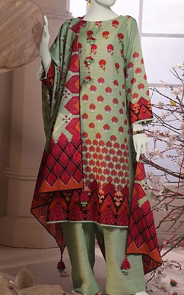Junaid Jamshed Light Green Khaddar Suit | Pakistani Winter Dresses in USA- Image 1