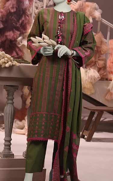 Junaid Jamshed Camo Green Jacquard Suit | Pakistani Winter Dresses in USA- Image 1