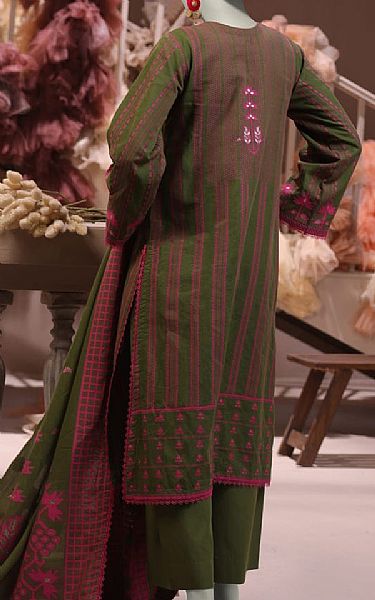 Junaid Jamshed Camo Green Jacquard Suit | Pakistani Winter Dresses in USA- Image 2