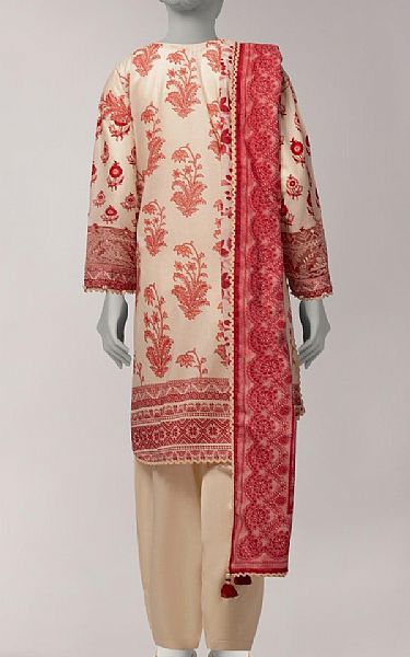 Junaid Jamshed Ivory/Coral Lawn Suit | Pakistani Lawn Dress in USA- Image 2