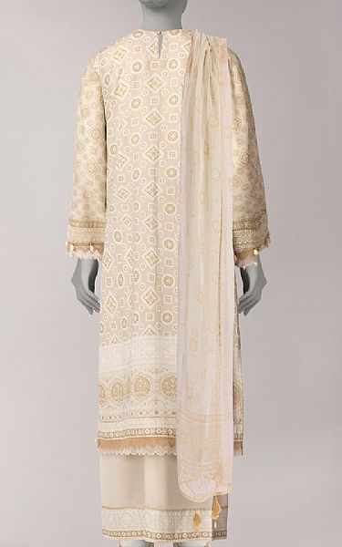 Junaid Jamshed Ivory Lawn Suit | Pakistani Lawn Dress in USA- Image 2