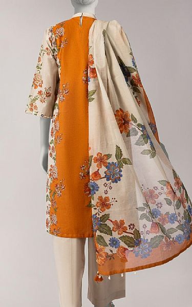 Junaid Jamshed Orange/Ivory Lawn Suit | Pakistani Lawn Dress in USA- Image 2