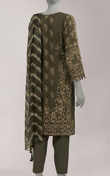 Junaid Jamshed Olive Lawn Suit | Pakistani Lawn Dress in USA- Image 2