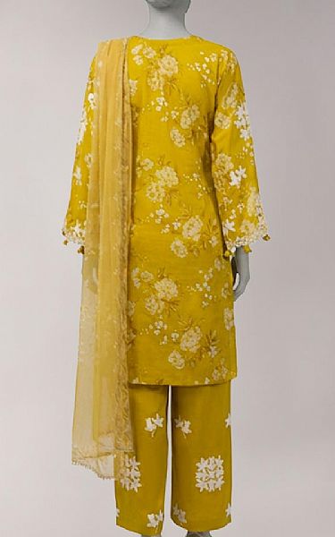 Junaid Jamshed Golden Yellow Lawn Suit | Pakistani Lawn Dress in USA- Image 2