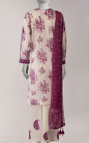Junaid Jamshed Ivory/Dark Raspberry Lawn Suit | Pakistani Lawn Dress in USA- Image 2
