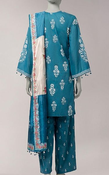 Junaid Jamshed Hippie Blue Lawn Suit | Pakistani Lawn Dress in USA- Image 2
