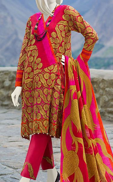 Junaid Jamshed Magenta Cambric Suit | Pakistani Dresses in USA- Image 1