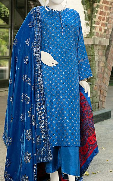 Denim Blue Silk Suit | Junaid Jamshed Pakistani Winter Dresses