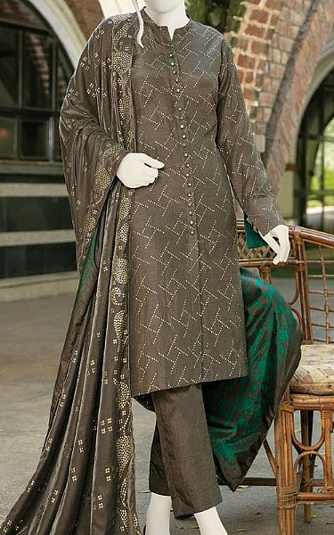 Beige Grey Silk Suit | Junaid Jamshed Pakistani Winter Dresses
