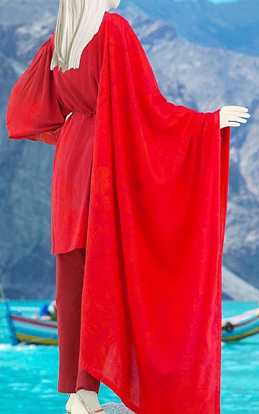 Red Linen Suit | Junaid Jamshed Pakistani Winter Dresses