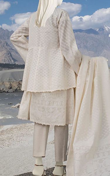 Junaid Jamshed Off-white Jacquard Suit | Pakistani Winter Dresses- Image 2
