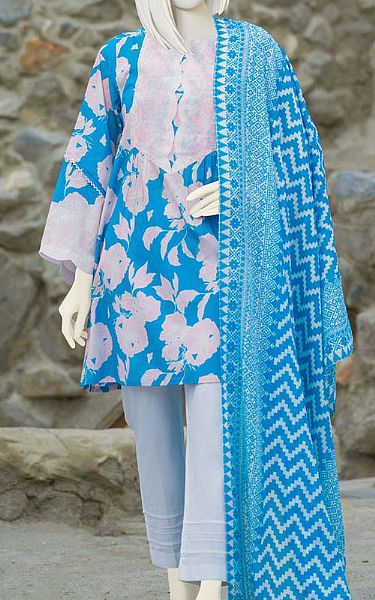 Junaid Jamshed Turquoise Cambric Suit | Pakistani Dresses in USA- Image 1