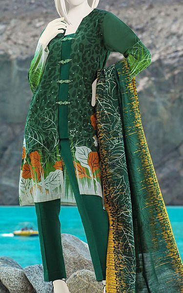 Junaid Jamshed Dark Green Khaddar Suit | Pakistani Dresses in USA- Image 1