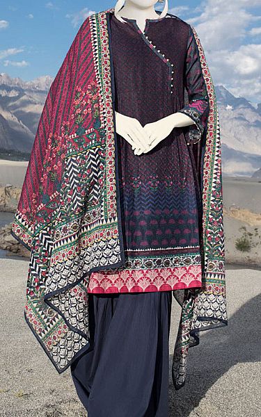 Junaid Jamshed Navy Blue Karandi Suit | Pakistani Dresses in USA- Image 1