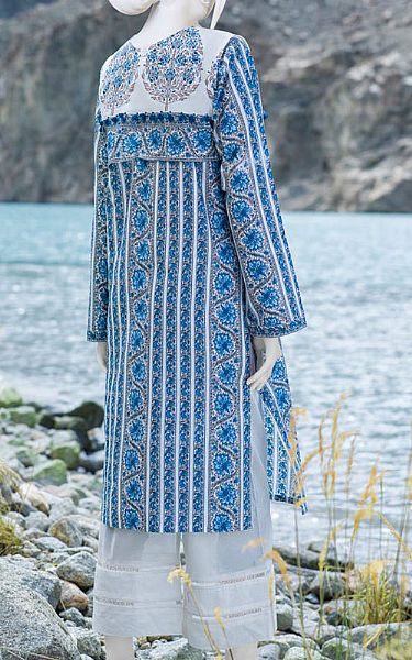 Junaid Jamshed Denim Blue Cambric Kurti | Pakistani Dresses in USA- Image 2