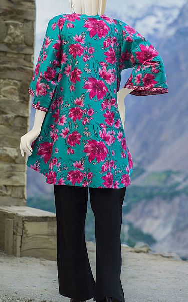 Junaid Jamshed Cyan Cambric Kurti | Pakistani Dresses in USA- Image 2