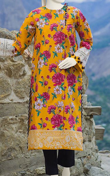 Junaid Jamshed Mustard Cambric Kurti | Pakistani Dresses in USA- Image 1