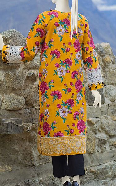 Junaid Jamshed Mustard Cambric Kurti | Pakistani Dresses in USA- Image 2