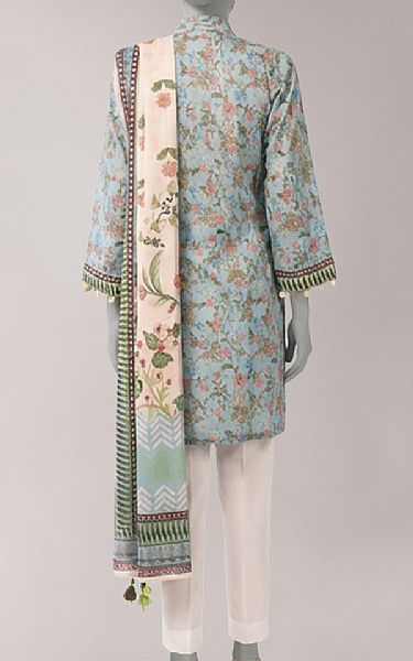 Junaid Jamshed Light Blue Lawn Suit (2 pcs) | Pakistani Lawn Dress in USA- Image 2