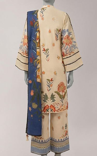 Junaid Jamshed Cream Lawn Suit | Pakistani Lawn Dress in USA- Image 2