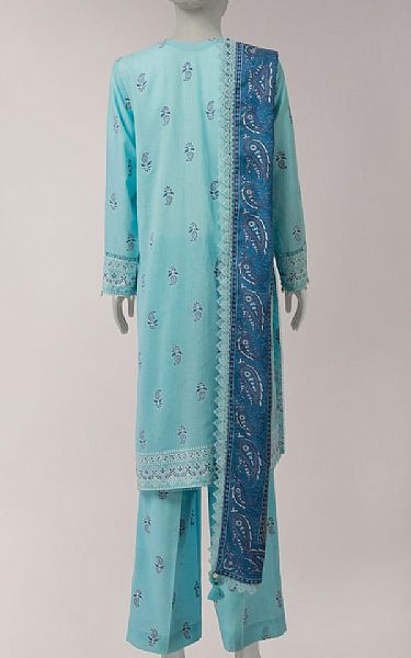 Junaid Jamshed Light Turquoise Lawn Suit | Pakistani Lawn Dress in USA- Image 2
