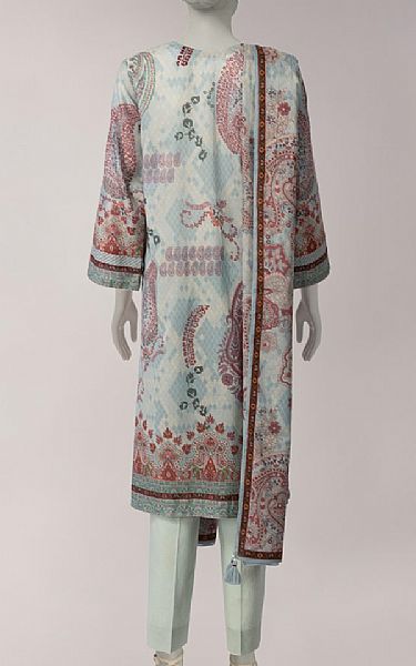 Junaid Jamshed Off White/Light Blue Lawn Suit | Pakistani Lawn Dress in USA- Image 2