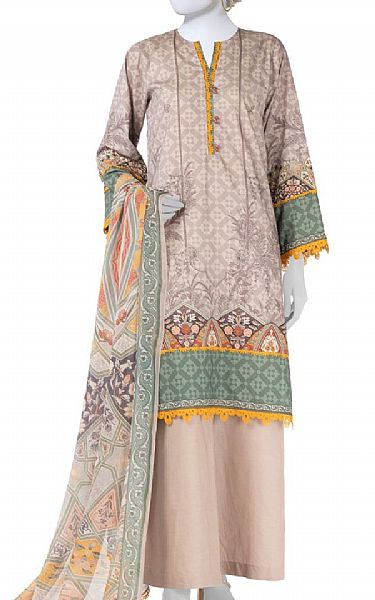 Junaid Jamshed Beige Lawn Suit | Pakistani Lawn Dress in USA- Image 1