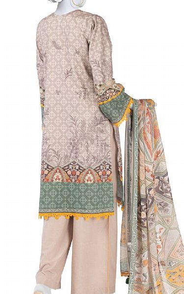 Junaid Jamshed Beige Lawn Suit | Pakistani Lawn Dress in USA- Image 2
