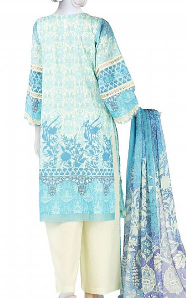 Junaid Jamshed Off White/Blue Lawn Suit | Pakistani Lawn Dress in USA- Image 2