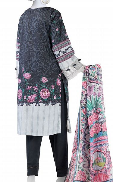 Junaid Jamshed Black/Light Grey Lawn Suit | Pakistani Lawn Dress in USA- Image 2