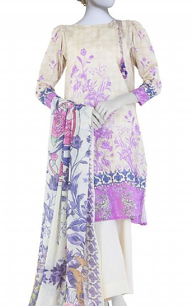 Junaid Jamshed Beige Lawn Suit | Pakistani Lawn Dress in USA- Image 1