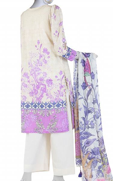 Junaid Jamshed Beige Lawn Suit | Pakistani Lawn Dress in USA- Image 2
