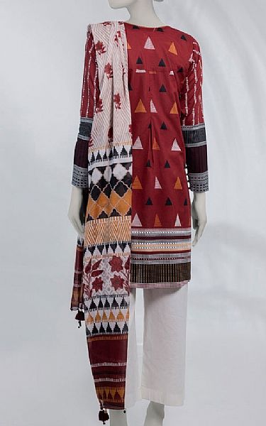 Junaid Jamshed Wine Red Lawn Suit (2 pcs) | Pakistani Lawn Dress in USA- Image 2