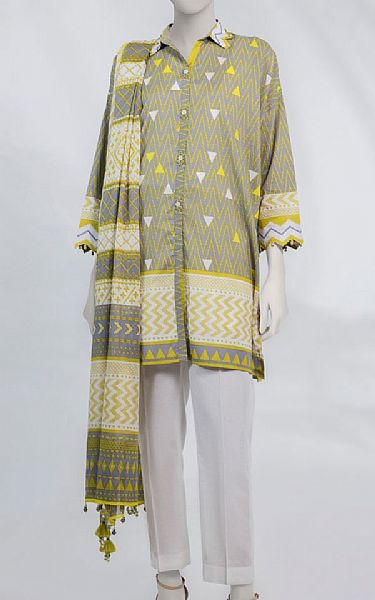 Junaid Jamshed Grey/Yellow Lawn Suit (2 pcs) | Pakistani Lawn Dress in USA- Image 1