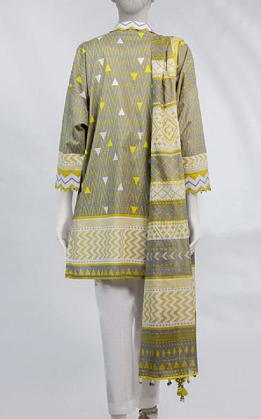 Junaid Jamshed Grey/Yellow Lawn Suit (2 pcs) | Pakistani Lawn Dress in USA- Image 2