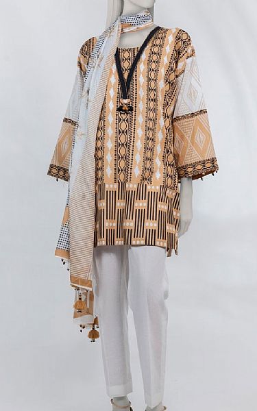 Junaid Jamshed Peach/Black Lawn Suit (2 pcs) | Pakistani Lawn Dress in USA- Image 1