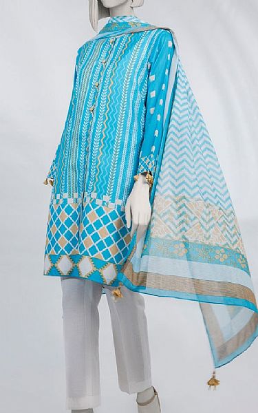 Junaid Jamshed Turquoise Lawn Suit (2 pcs) | Pakistani Lawn Dress in USA- Image 1