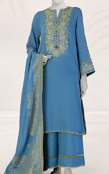 Junaid Jamshed Blue Jacquard Suit | Pakistani Lawn Dress in USA- Image 1