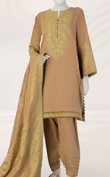 Junaid Jamshed Dark Beige Jacquard Suit | Pakistani Lawn Dress in USA- Image 1