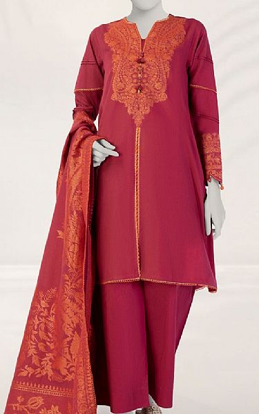 Junaid Jamshed Deep Carmine Jacquard Suit | Pakistani Lawn Dress in USA- Image 1