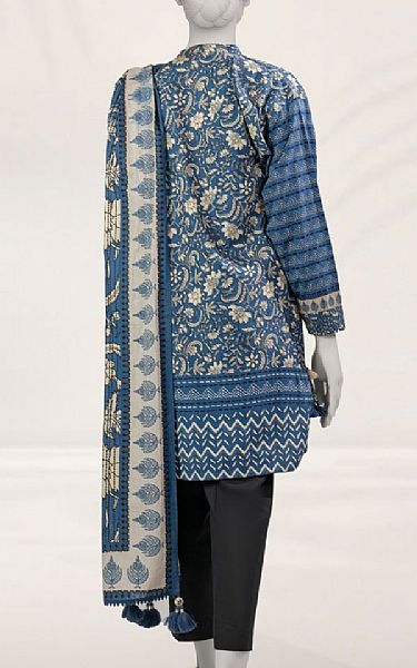 Junaid Jamshed Blue/Cream Cambric Suit (2 pcs) | Pakistani Lawn Dress in USA- Image 2