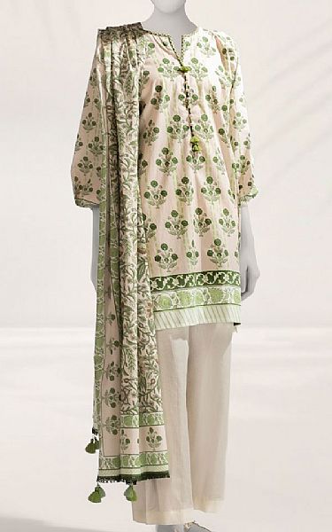 Junaid Jamshed Off White Cambric Suit (2 pcs) | Pakistani Lawn Dress in USA- Image 1