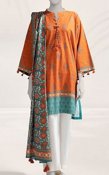 Junaid Jamshed Pastel Orange Cambric Suit (2 pcs) | Pakistani Lawn Dress in USA- Image 1