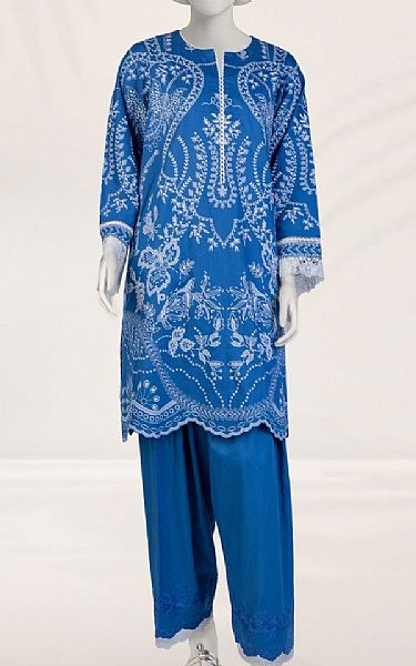 Junaid Jamshed Blue Cambric Suit (2 pcs) | Pakistani Lawn Dress in USA- Image 1
