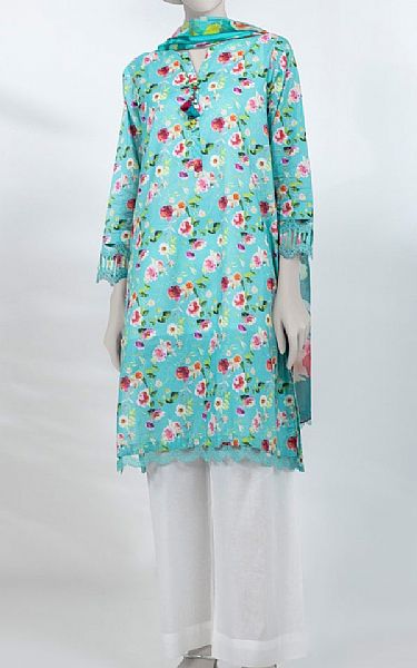 Junaid Jamshed Turquoise Lawn Suit (2 pcs) | Pakistani Lawn Dress in USA- Image 1