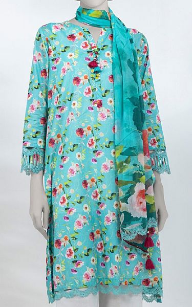 Junaid Jamshed Turquoise Lawn Suit (2 pcs) | Pakistani Lawn Dress in USA- Image 2