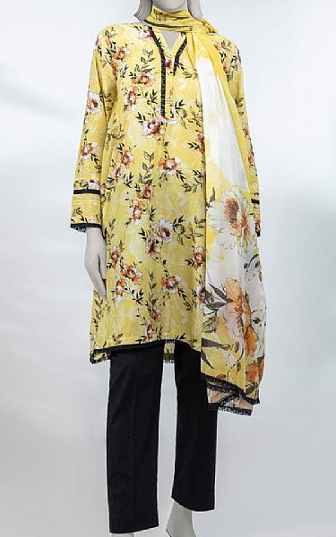Junaid Jamshed Yellow Lawn Suit (2 pcs) | Pakistani Lawn Dress in USA- Image 1